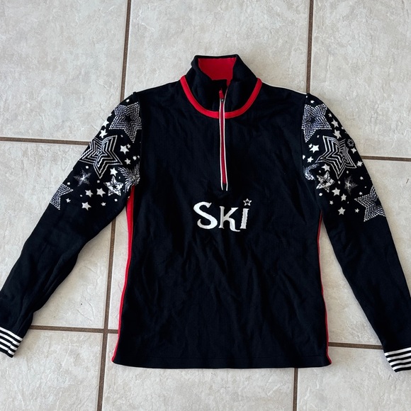 NEWLAND Black and Red SKI Jacket Italian Quarter Zip Star Detail Size Small - Picture 1 of 7